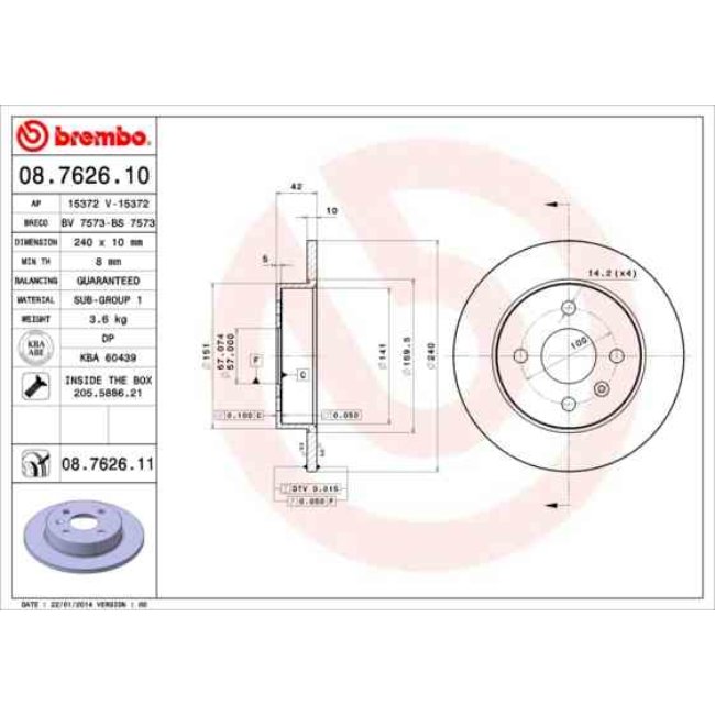 2 Disques De Frein Brembo 08.7626.10