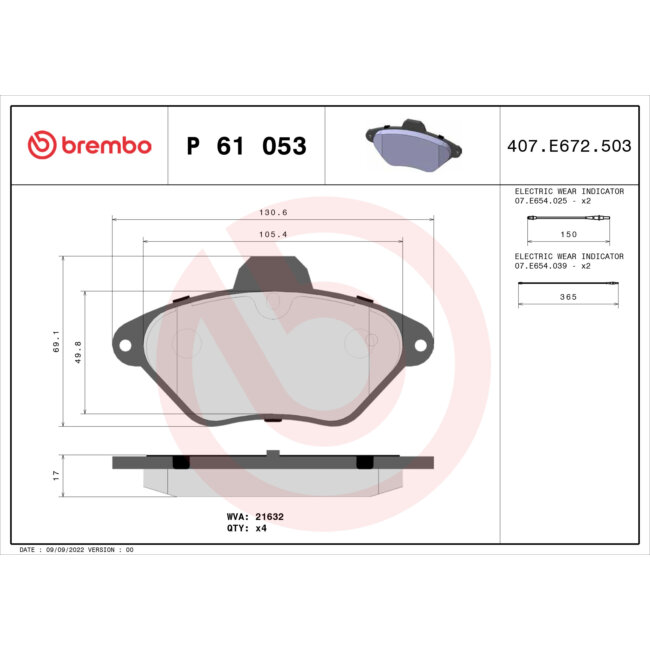 4 Plaquettes De Frein Brembo P61053