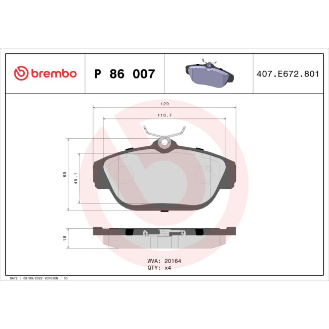 4 Plaquettes De Frein Brembo P86007