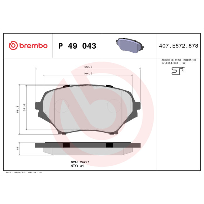 4 Plaquettes De Frein Brembo P49043