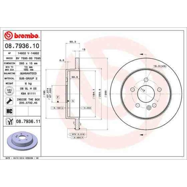 2 Disques De Frein Brembo Vernis Uv 08.7936.11