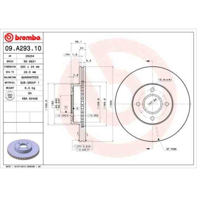 2 Disques De Frein Brembo 09.a293.10