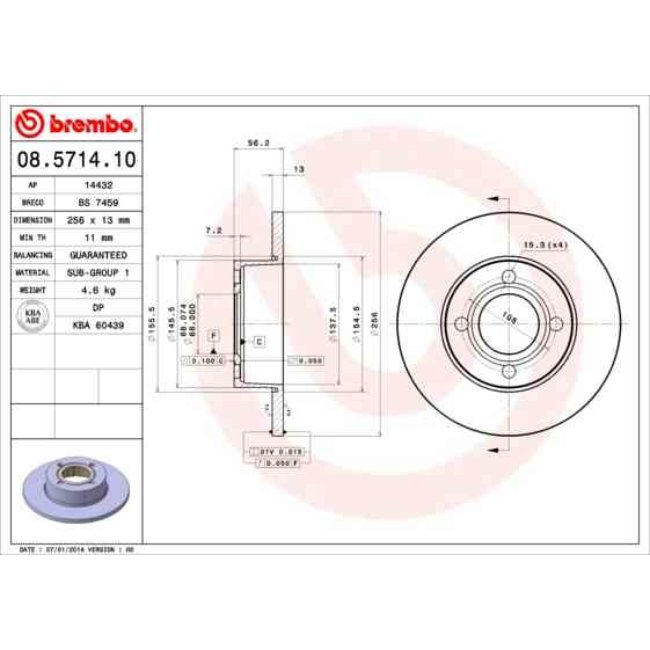 2 Disques De Frein Brembo 08.5714.10