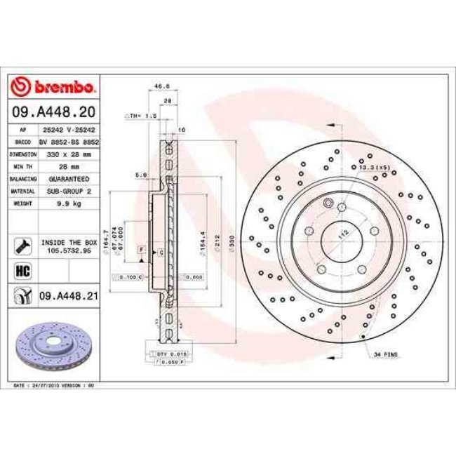 1 Disque De Frein Brembo Xtra Vernis Uv 09.a448.21