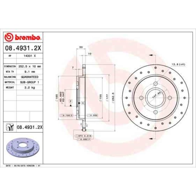 2 Disques De Frein Brembo Xtra Vernis Uv 08.4931.2x