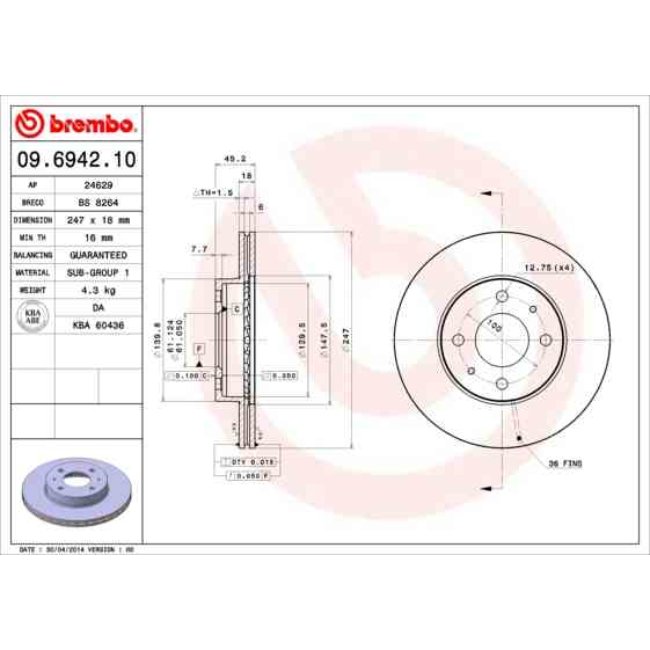 2 Disques De Frein Brembo 09.6942.10