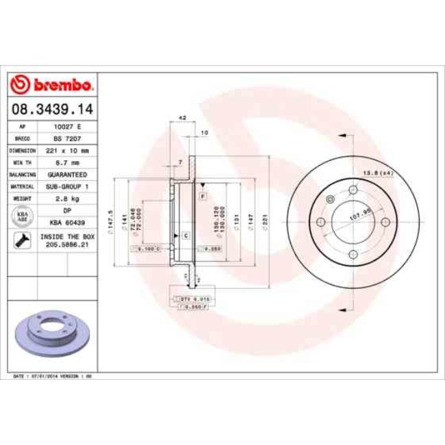 2 Disques De Frein Brembo 08.3439.14