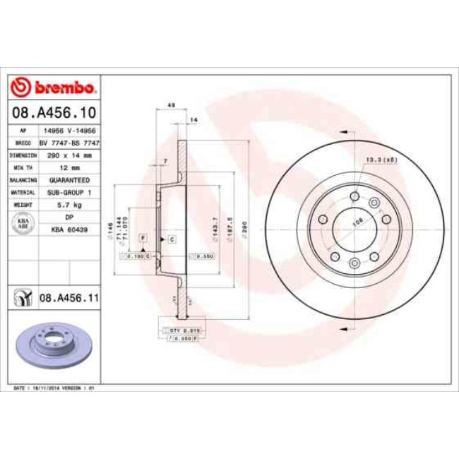 2 Disques De Frein Brembo Vernis Uv 08.a456.11