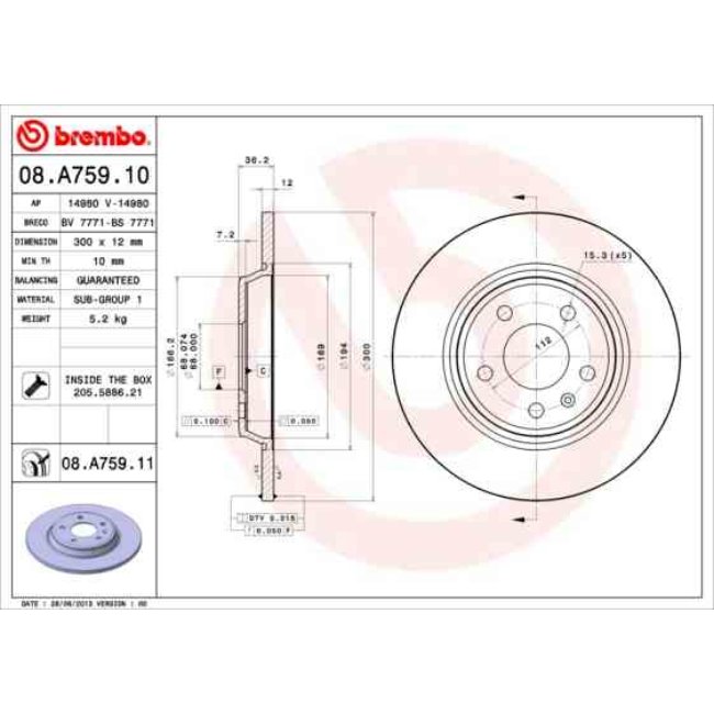 2 Disques De Frein Brembo Vernis Uv 08.a759.11