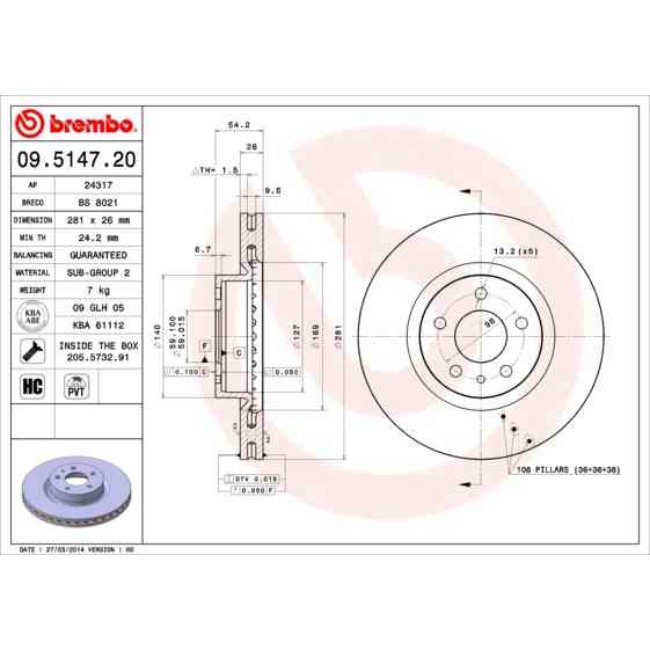 2 Disques De Frein Brembo 09.5147.20