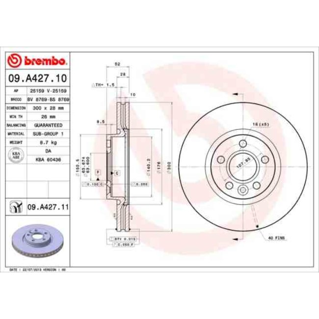 2 Disques De Frein Brembo Vernis Uv 09.a427.11