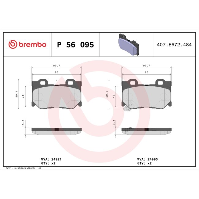 4 Plaquettes De Frein Brembo P56095