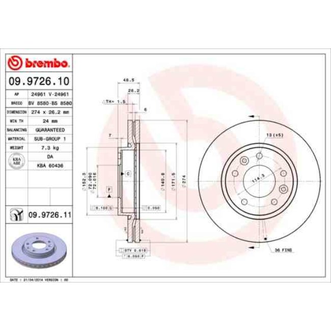 2 Disques De Frein Brembo Vernis Uv 09.9726.11