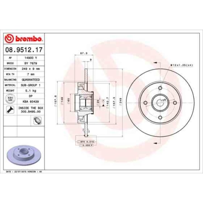 1 Disque De Frein Avec Roulement Brembo 08951217