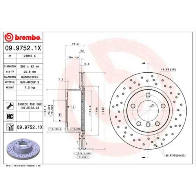 2 Disques De Frein Brembo Xtra Vernis Uv 09.9752.1x