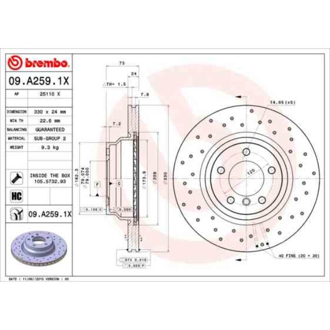 1 Disque De Frein Brembo Xtra Vernis Uv 09.a259.1x