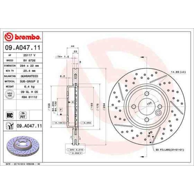 2 Disques De Frein Brembo Xtra Vernis Uv 09.a047.11