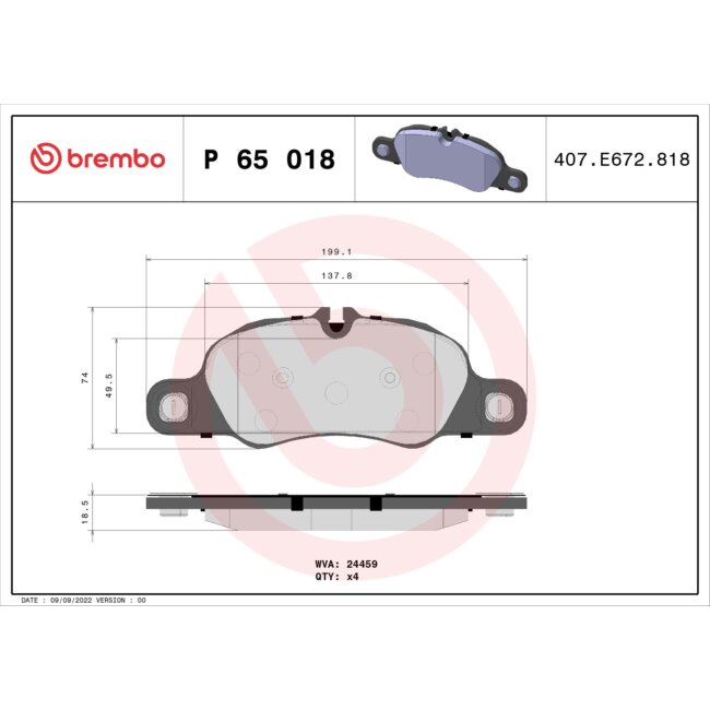 4 Plaquettes De Frein Brembo P65018