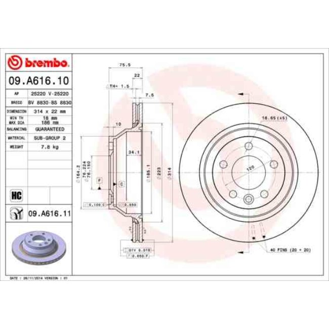 2 Disques De Frein Brembo Vernis Uv 09.a616.11