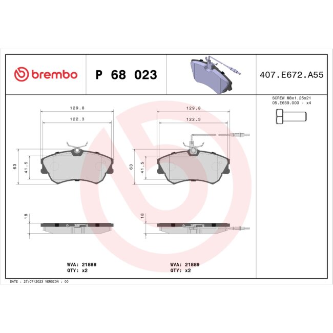 4 Plaquettes De Frein Brembo P68023