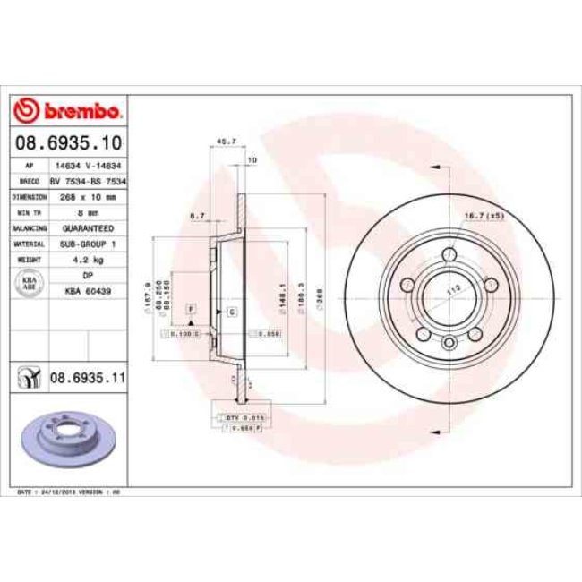 2 Disques De Frein Brembo 08.6935.10