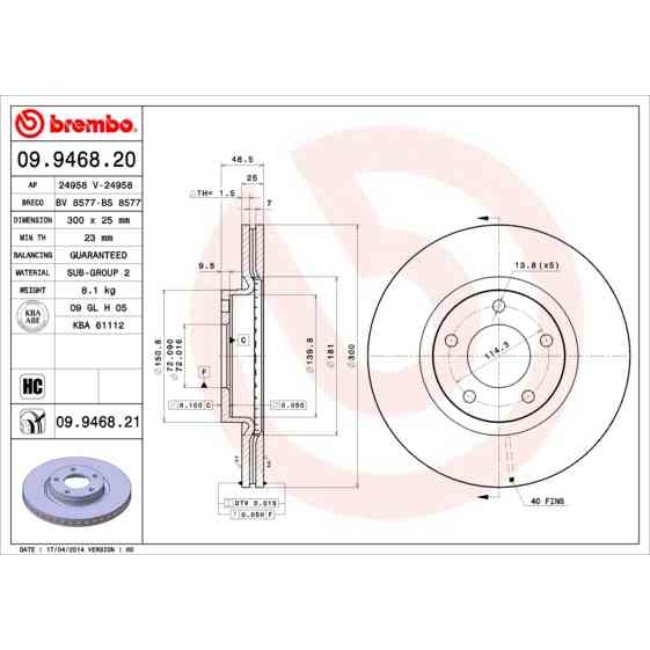 2 Disques De Frein Brembo Vernis Uv 09.9468.21