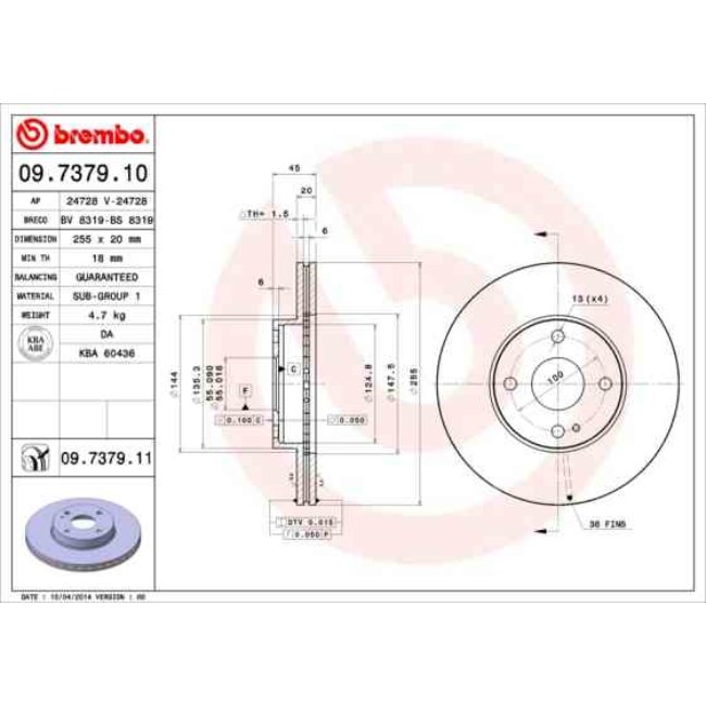 2 Disques De Frein Brembo Vernis Uv 09.7379.11