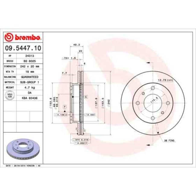 2 Disques De Frein Brembo 09.5447.10