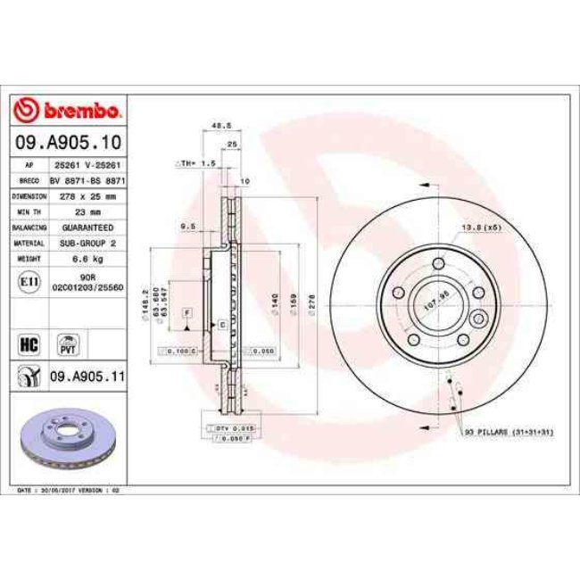 2 Disques De Frein Brembo Vernis Uv 09.a905.11