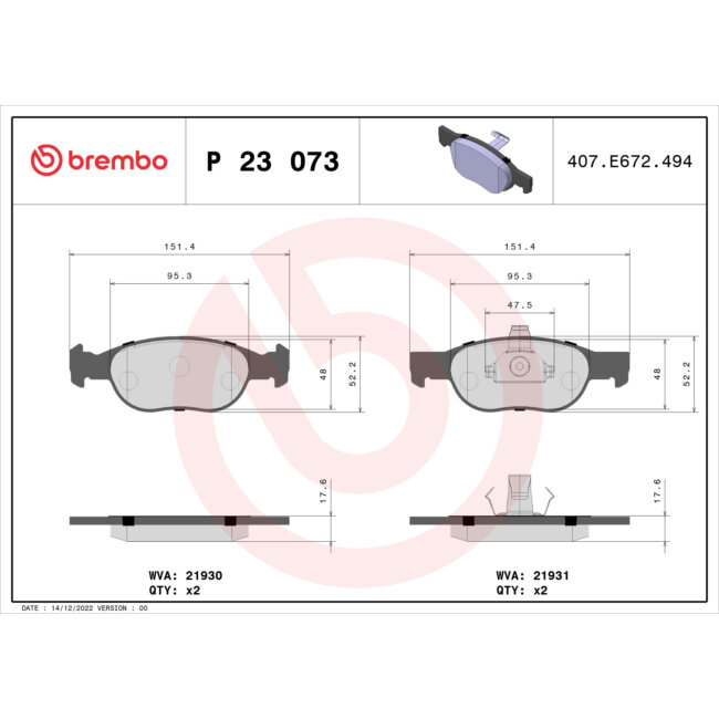 4 Plaquettes De Frein Brembo P23073