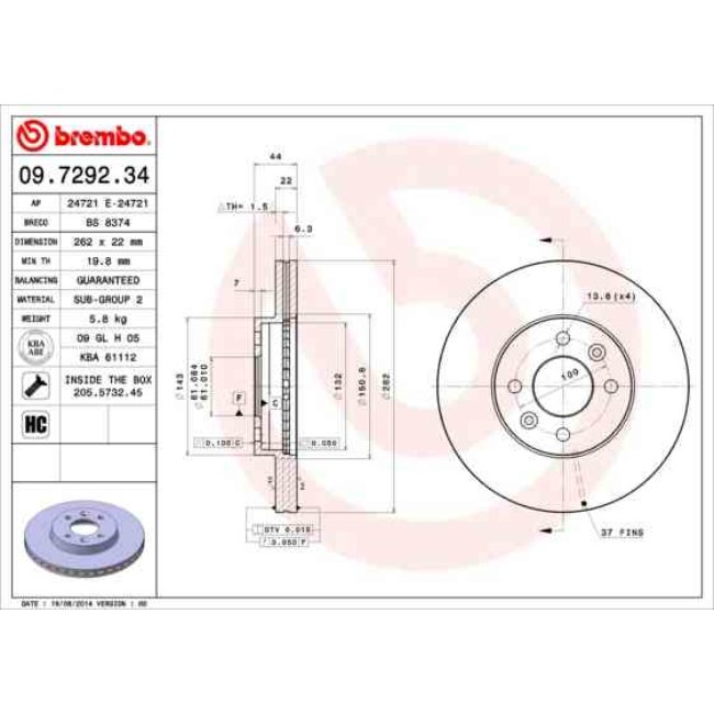 2 Disques De Frein Brembo 09.7292.34