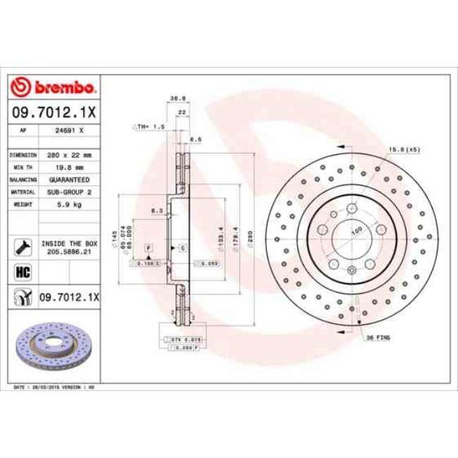 2 Disques De Frein Brembo Xtra Vernis Uv 09.7012.1x