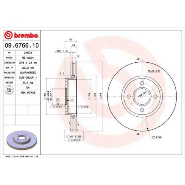 2 Disques De Frein Brembo 09.6766.10