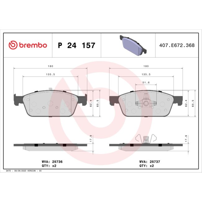 4 Plaquettes De Frein Brembo P24157