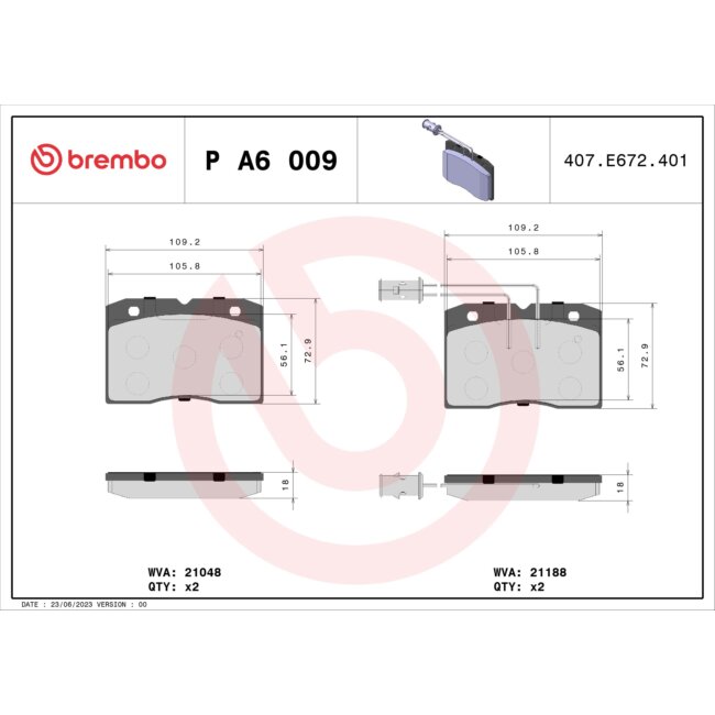 4 Plaquettes De Frein Brembo Pa6009
