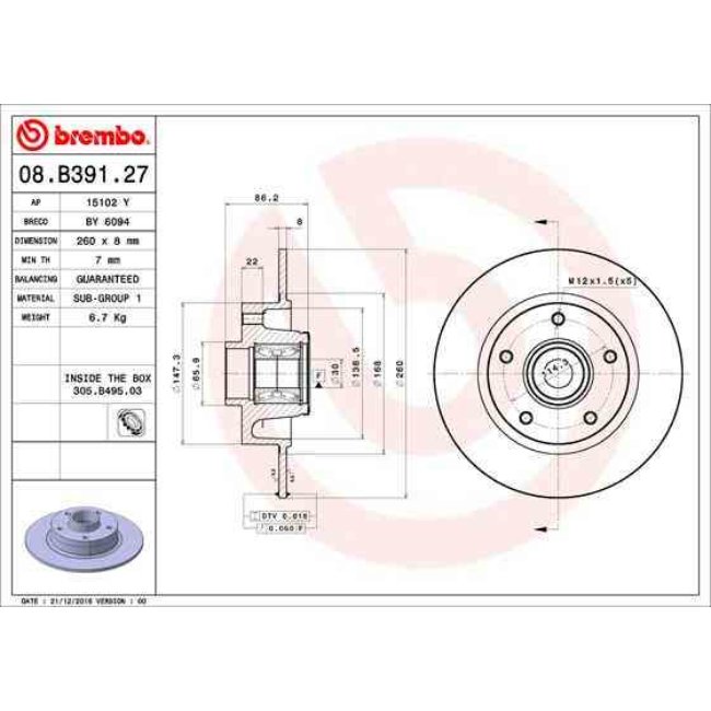 1 Disque De Frein Brembo 08.b391.27
