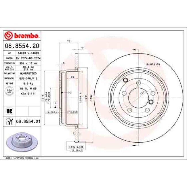 1 Disque De Frein Brembo Vernis Uv 08.8554.21