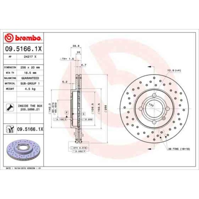 2 Disques De Frein Brembo Xtra Vernis Uv 09.5166.1x