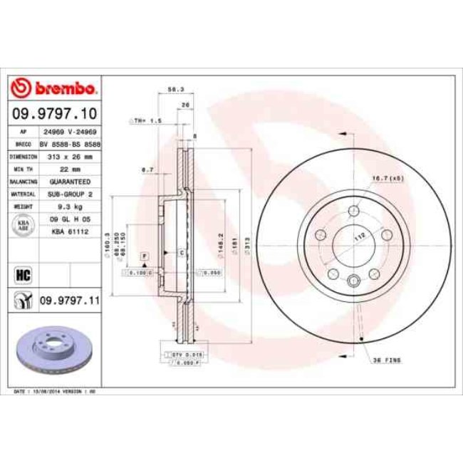 1 Disque De Frein Brembo Vernis Uv 09.9797.11