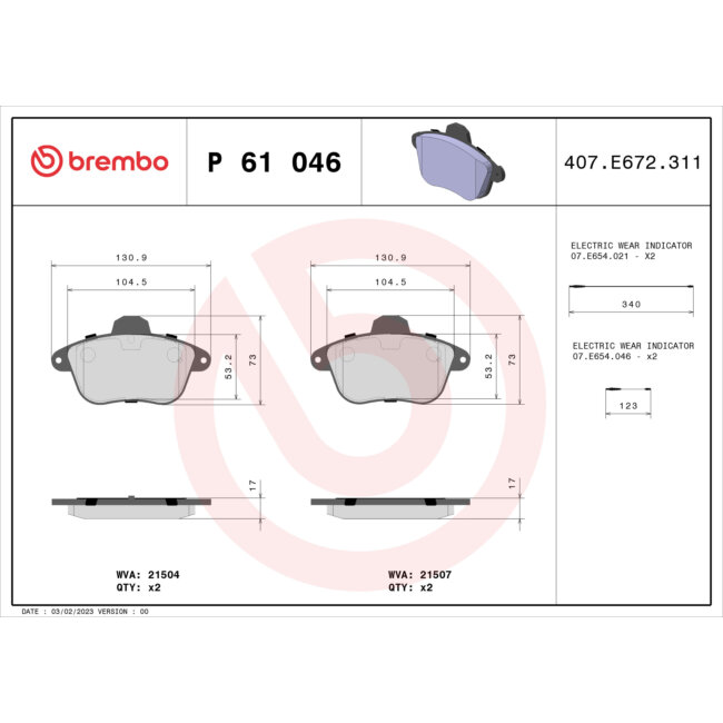 4 Plaquettes De Frein Brembo P61046