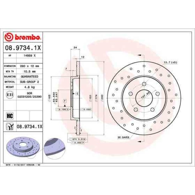 2 Disques De Frein Brembo Xtra Vernis Uv 08.9734.1x