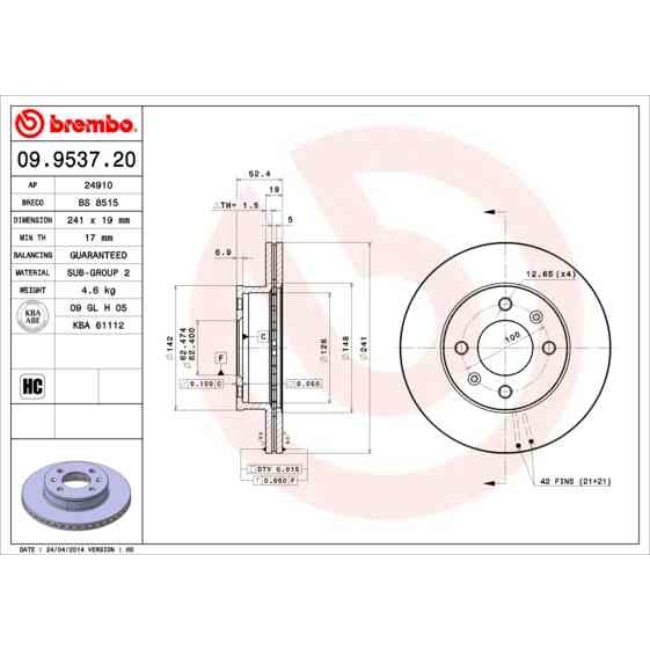 2 Disques De Frein Brembo 09.9537.20
