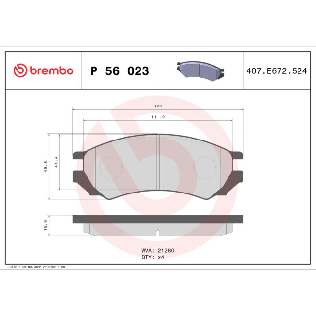 4 Plaquettes De Frein Brembo P56023