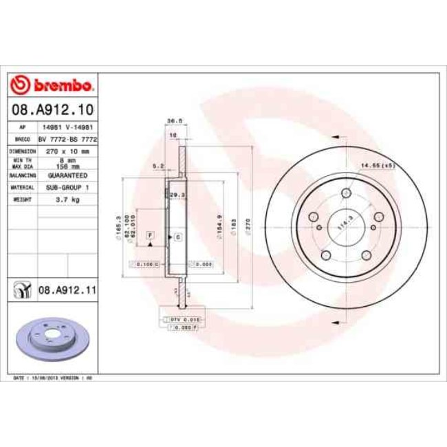 2 Disques De Frein Brembo Vernis Uv 08.a912.11