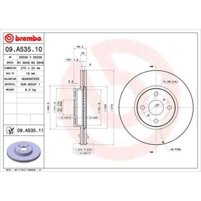 2 Disques De Frein Brembo Vernis Uv 09.a535.11