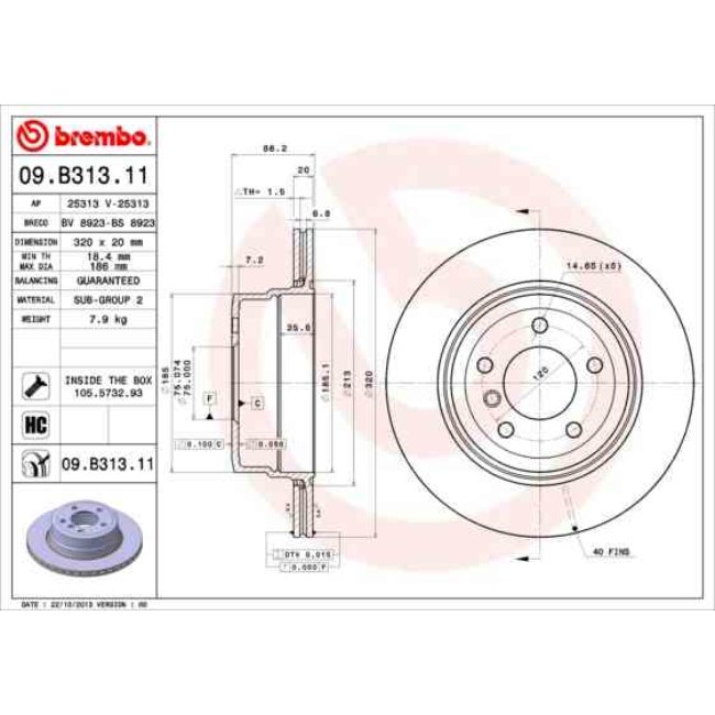 1 Disque De Frein Brembo Vernis Uv 09.b313.11