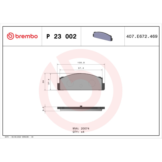 4 Plaquettes De Frein Brembo P23002