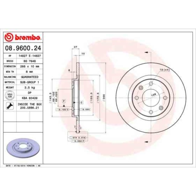 2 Disques De Frein Brembo 08.9600.24