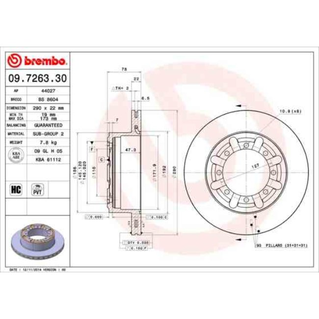 1 Disque De Frein Brembo 09.7263.30