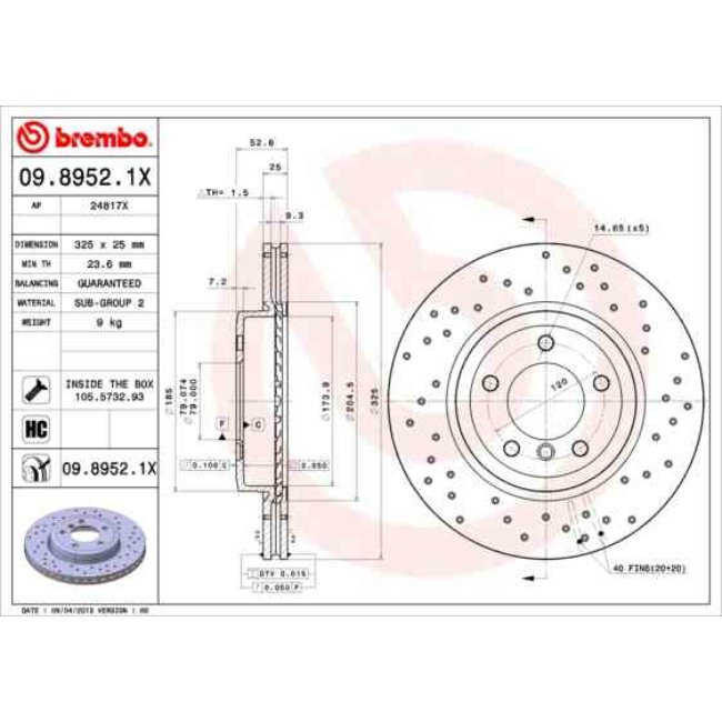 1 Disque De Frein Brembo Xtra Vernis Uv 09.8952.1x